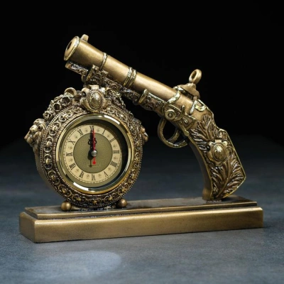 Часы настольные каминные "Пистолет", 25 х 7 х 21 см, золото